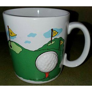 Golf coffee cup mug Russ Berrie‎ 3D Golf Ball Tee Flags golfers clubs upcycle